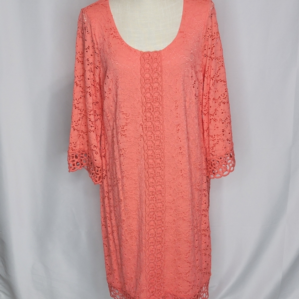 Alfani Plus Size Coral Lace‎ Shift Dress Size 0X #367